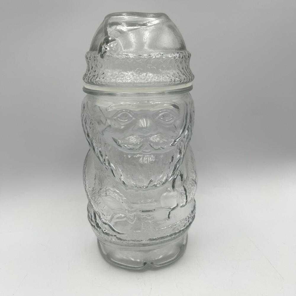 Libbey Santa Claus Jar Clear Glass 8.5in Christmas Embossed EUC Vintage 90's